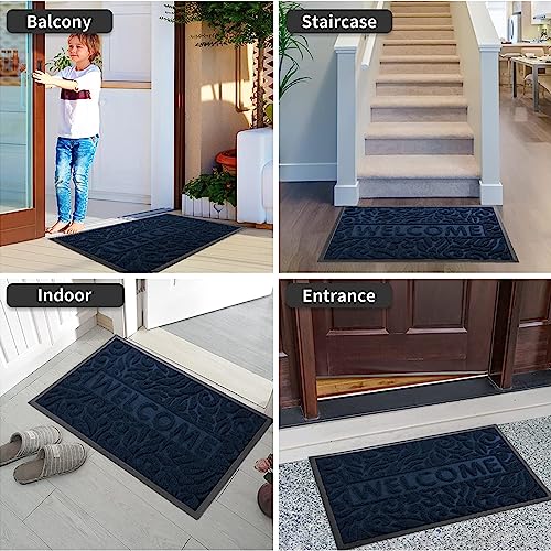 Yimobra Large Welcome Mat 36x24, Waterproof Non-Slip Outdoor Mats for Front Door Outside Entrance, Low-Profile Entryway Mat Indoor for Garage Patio, Blue - color: Blue, size: 36x24 Inch