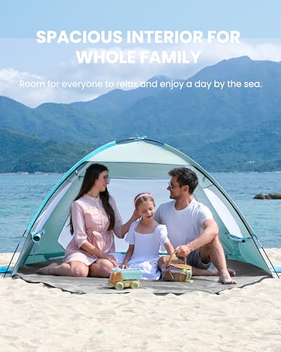 OutdoorMaster Beach Tent for 3/4/6/8 Person - Easy Setup Sun Shade Shelter, Portable Beach Shade Sun Canopy with UPF 50+ UV Protection, Removable Skylight Family Size - color: Olive Green, size: 3 Person