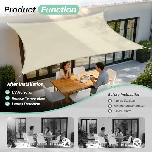 SunnyRoyal Sun Shade Sail 8'x12' Rectangle UV Block Sunshade Canopy Awning Shade Cloth for Outdoor Patio Garden Swimming Pool (Beige)