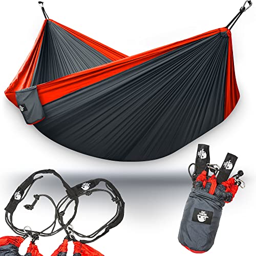 Legit 2 Person Camping Hammock - Double Tree Hammock - Portable & Heavy Duty - Perfect for Outdoor & Travel - color: Ruby / Charcoal
