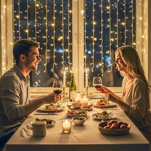 suddus Curtain Lights for Bedroom, 150 Led Hanging String Light Outdoor, Fairy Curtain Lights Indoor for Christmas, Dorm, Wall, Backdrop, Window, Wedding, Party, Birthday Decor, Warm White - color: Warm White, size: USB-150 LED