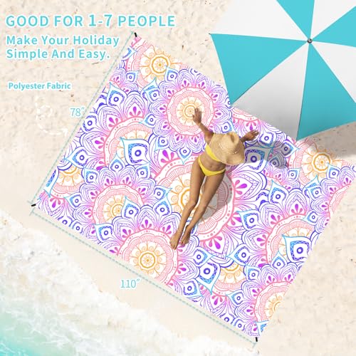 Beach Blanket 78''×110'' Suits 1-7 Adults Waterproof Sandproof Oversized Lightweight Sand Free Beach Blanket Large Picnic Mat for Travel Camping Picnic Hiking - color: Mandala, size: 78''x110''