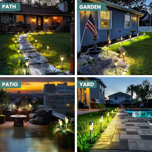 GIGALUMI 24 Pack Solar Path Lights Outdoor,Solar Lights Outdoor Waterproof,Stainless Steel LED Landscape Lighting,Solar Garden Lights for Driveway,Pathway,Patio,Yard - color: Warm White, size: 24 PACK