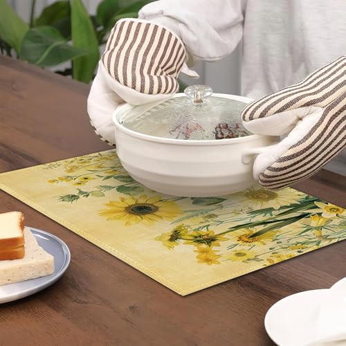 Placemats12x18 Inch,Yellow Floral Placemats,Sunflower Daisy Kitchen Dining Coffee Table Mats Set of 6 for Home Indoor Outdoor Party - color: Yellow Floral,sunflower Daisy