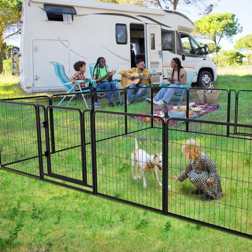 Kfvigoho Dog Playpen Outdoor Extra Wide 16 Piece Panels Heavy Duty Dog Fence 32" Height Anti-Rust with Doors Portable for RV Camping Yard, Total 42FT, 140 Sq.ft, Snowy Black - style: 32"W x 32"H