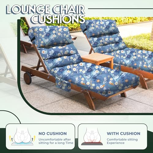 Outdoor Chaise Lounge Chair Cushion, Waterproof Outdoor Chair Cushions for Patio Furniture, 71 x 21 x 4 Inches Replacement Chaise Lounge Cushion with Ties (Blue Flower) - color: Black Flower