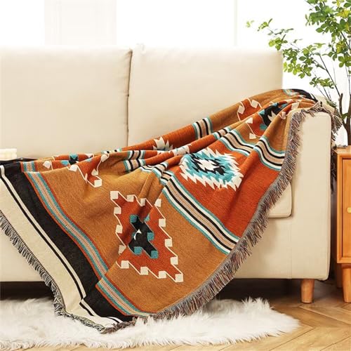 Homesy Boho Throw Blankets Southwestern Bed Throws Cover Reversible Green Aztec Southwest Blanket for Couch Chair Sofa Home Outdoor Beach Car Tent Travel Camping 63"x87" - color: Brown, size: 63"x87"