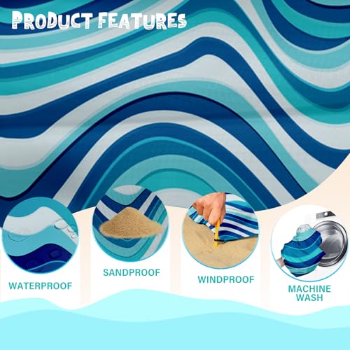 Beach Blanket Waterproof Sandproof 1-7 Adult Oversized 78 '' × 81 '' Lightweight Durable Compact Sand Free Extra Large Beach Mat for Travel Camping Hiking Picnic - color: Wave2, size: 78“x81”