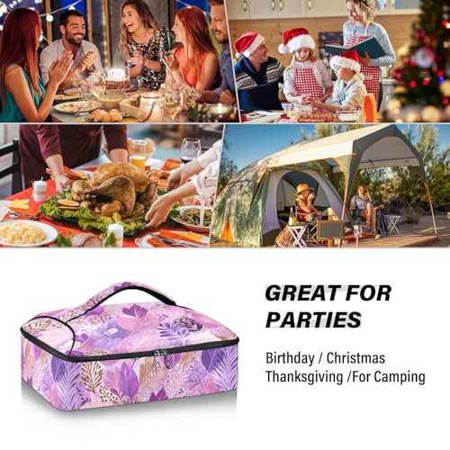 Casserole Carriers for Hot or Cold Food Reusable Casserole Dish Carrier Insulated Thermal Large Capacity Durable Perfect for Party Camping Family Gatherings Yellow Fish - color: Boho Pink Leaf