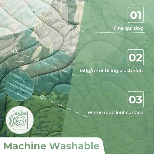 KingCamp Ultralight Camping Blanket, Packable Down Alternative Puffy Printed Wearable Blanket with Snap Buttons & Corner Loops Weatherproof Quilt for Outdoor Travel Stadium (78.7"L x 57.1"W, GREEN) - color: Scenictrail-green, size: 79" x 57"