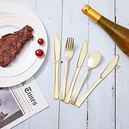 N9R 160pcs Gold Plastic Silverware - Gold Plastic Utensils Set - Tableware Flatware Kit 80 Forks, 40 Spoons, 40 Knives Disposable Cutlery Set for Party, Wedding, Birthday - color: Gold-160Pack