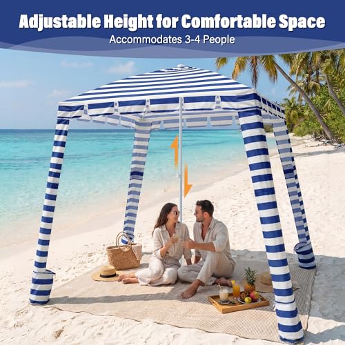 Umineux Beach Cabana - 6FT Beach Canopy with Side Wall, Easy Setup Beach Tent Sun Shelter, Waterproof Tent - Portable Shade for Whole Family (Navy Stripes) - color: Navy Stripes, size: 6ft
