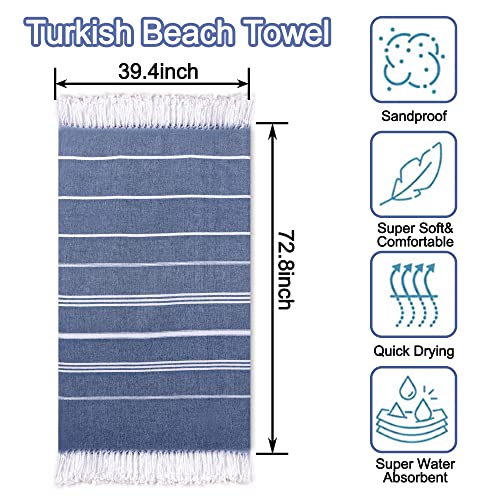 Beach Towel 2 Pack,Sand Free Beach Towels Oversized 39 x 72,Turkish Beach Towel Quick Dry Towel,Lightweight Pool Towels for Adults Travel Towel,Cool Beach Accessories Super Absorbent Towels - color: 2 Pack Dark Blue