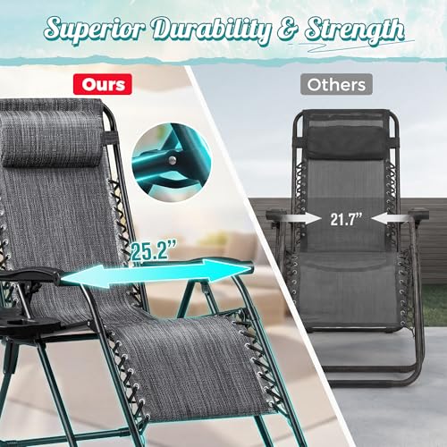 Homall Zero Gravity Chair - Adjustable Folding Lawn Chairs - Outdoor Gravity Reclining Lounge Chair with Pillows - Set of 2 (Double-Gray) - color: Double Grey, size: 2 PCS