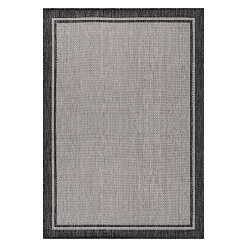 CAMILSON Indoor Outdoor Rug, 10x14 Bordered Gray Modern Area Rugs for Large Indoor and Outdoor Patios, Kitchen and Hallway Mats, Washable Porch Deck Outside Carpet (Bordered Grey, 10 x 14) - color: Bordered Grey, size: 10' x 14' (Rectangular)