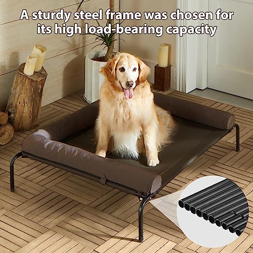 Cooling Elevated Dog Bed for Large Dogs – Waterproof Raised Dog Cot with Slope Headrest, Breathable Teslin Mesh, Durable & Portable Pet Bed for Indoor and Outdoor Use, Brown - color: Brown, size: 48.0"L x 35.0"W x 8.0"Th