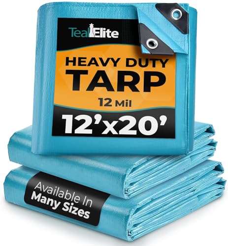 Tarps Heavy Duty Waterproof 12x20-12 mil Thick Camping Tent - Blue Tarp 12x20 UV Resistant, Rip & Tear Proof with Metal Grommets – Multipurpose Use for Camping, Tent, Boat, RV, Car, & Pool Cover - size: 12'x20'