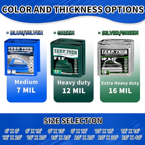 Tarp 6x8 Feet, 7 Mil Thick Waterproof Poly Tarps Cover UV Resistant, Rip & Tear Proof with Metal Grommets Every 20 Inche (Blue/Silver) - color: Blue/Silver, size: 6x8 Ft