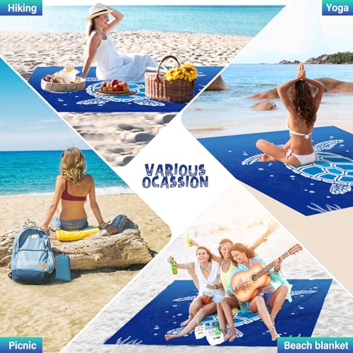 Beach Blanket Waterproof Sandproof 1-7 Adult Oversized 78 '' × 81 '' Lightweight Durable Compact Sand Free Extra Large Beach Mat for Travel Camping Hiking Picnic - color: Turtle2, size: 78“x81”