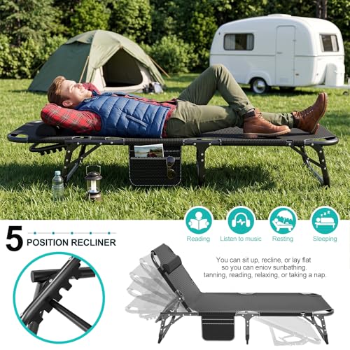 ABORON 3-in-1 Folding Patio Lounge Chair, 440LB Heavy-Duty Tri-Fold Guest Bed with Plush Cotton Cushion, No Assembly Adjustable Recliner for Office Nap, Patio Sunbathing, Poolside & Camping - color: Khaki Shadow