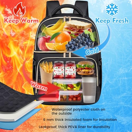 Backpack Cooler Lunch Backpacks Double Decker Lunch Box,Insulated Backpacks Lunch Cooler Bags, Lightweight Leakproof Lunchbox Back Pack for Women Men to Travel,Picnic,Hiking,Beach,Camping - color: Black
