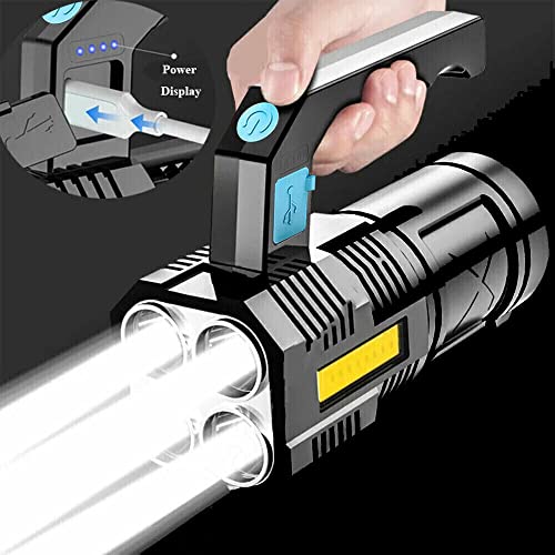 Wrrozz LED Flashlight USB Rechargeable, High Lumens Tactical Light with Sidelight, 4X LED, Spotlight, Handheld Super Brightest Flashlights, Portable Torch for Outdoor Camping Home Emergency Lantern - size: B