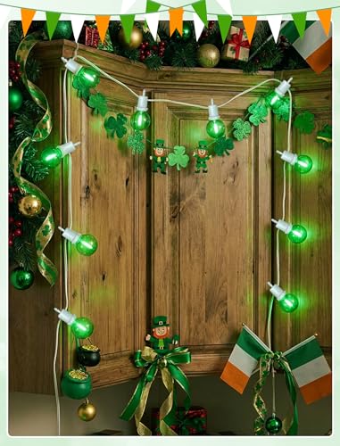 G40 LED St. Patrick's Day String Lights Outdoor, 25Ft St Patricks Decorations Lights Outdoor with Clear Green Round Bulbs, Hanging Patio Lights Shatterproof for Indoor Home Decor Party, White Wire - color: Clear Green, size: 25Ft