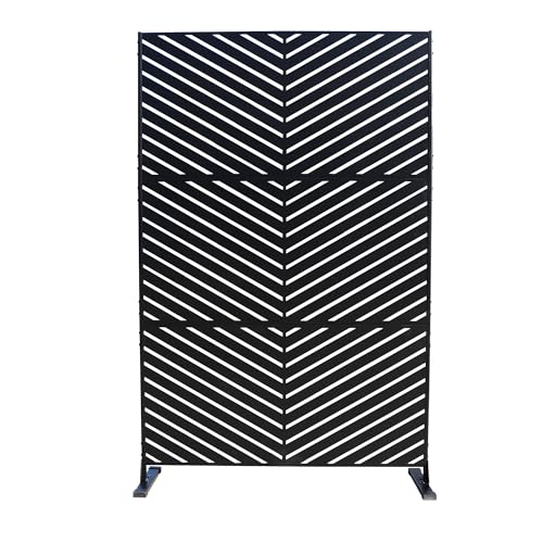 Kozyard Metal Privacy Screen 74" H x 47.2" W Decorative Outdoor Divider with Stand Panels Freestanding Screen Set for Deck Patio Balcony Garden Outdoor&Indoor(Black/Chevron) - color: Black/Chevron