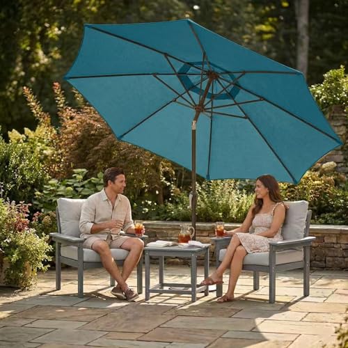 Kingdura 10FT Outdoor Patio Umbrella, Market Table Umbrella with Push Button Tilt and Crank, 8 Sturdy Fiberglass Ribs, UV Protection for Pool, Lawn, Deck, Backyard, Garden (Lake blue) - color: Lake blue, size: 10 Ft