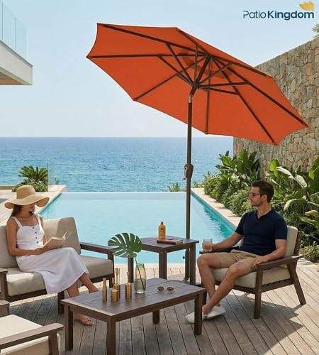 PatioKingdom 10FT Patio Umbrella with Push Button Tilt and Crank, Outdoor Market Umbrella with 8 Fiberglass Ribs, UV Protection Table Umbrella for Pool,Backyard,Garden,Deck - color: Orange, size: 10FT