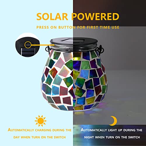 Afirst Mosaic Solar Lanterns Outdoor - Glass Hanging Solar Lights Hollow Out Waterproof Table Lamp Outdoor Decorative for Garden, Patio, Holiday Party Outdoor Decoration - style: Cube