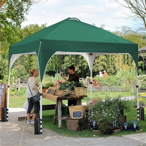 Yaheetech 10x10 Pop Up Canopy Tent with Vent, Easy Set Up Tent, Instant Sun Shelter Canopy with Wheeled Bag, 4 Sandbags, 12 Stakes & 4 Ropes, for Parties, Beach, Outdoor, Dark Green - color: Dark Green, size: 10x10