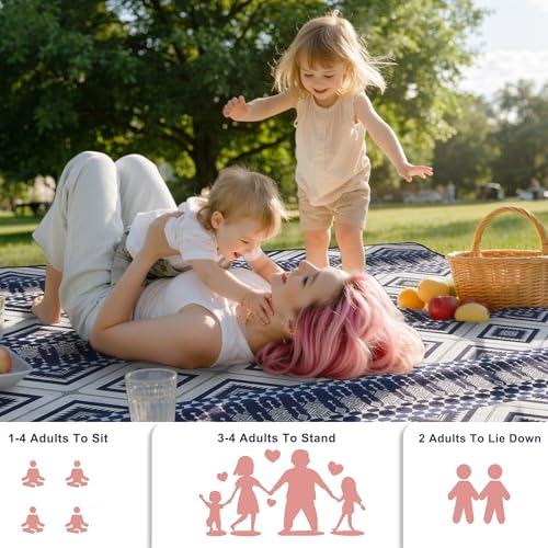 SAMSIER Large Outdoor Picnic Blankets Waterproof Foldable, Beach Blanket Sandproof Portable, Picnic Mat Washable for Camping (80"×80", Thickened) - color: Deep Blue, size: 6'8" x 6'8" (Square)