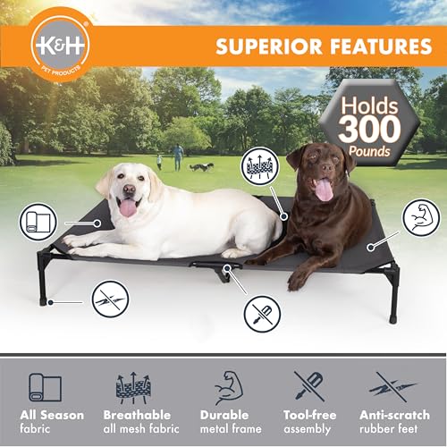 K&H Pet Products Outdoor Elevated Dog Cot, Breathable Cooling Elevated Cot Hammock Pet Bed for XL Dogs, Washable Mesh Cover, Raised Metal Frame, Collapsible, Portable - Jumbo 56 X 38in Charcoal - color: Charcoal/Black Mesh, size: Jumbo 56"L x 38"W