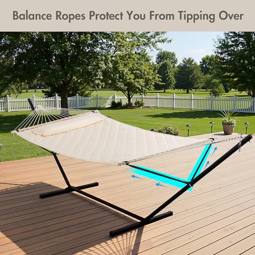 ANOW Outdoor Hammock with 12 Feet Heavy Duty Steel Stand, Two Person Hammock with Stand Included, 450 LBS Weight Capacity, Cream - color: Cream, size: 2 Person With Stand