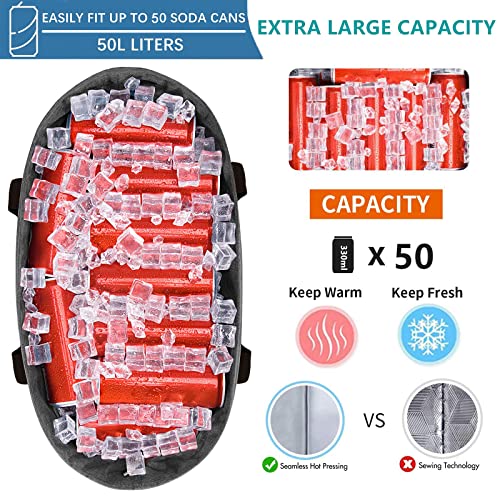 LHZK Jumbo Cooler Bag, Collapsible Leakproof Insulated Bag with Zipper & Handles, Soft Insulated Grocery Bags for Shopping, Travel, Beach, Picnic (50L, Grey) - color: Gray