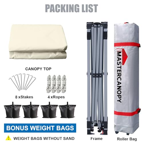 MASTERCANOPY Durable Pop-up Canopy Tent with Roller Bag (10x10, Beige) - color: Beige, size: 10x10