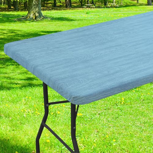 Smiry Rectangle Table Cloth Cover, Waterproof Elastic Fitted Picnic Tablecloth for 4 Foot Tables, Wipeable Flannel Backed Vinyl Tablecloths for Camping, Dining, Outdoor (Aqua, 24" x 48") - color: Aqua, size: 48" x 24" (Rectangular)