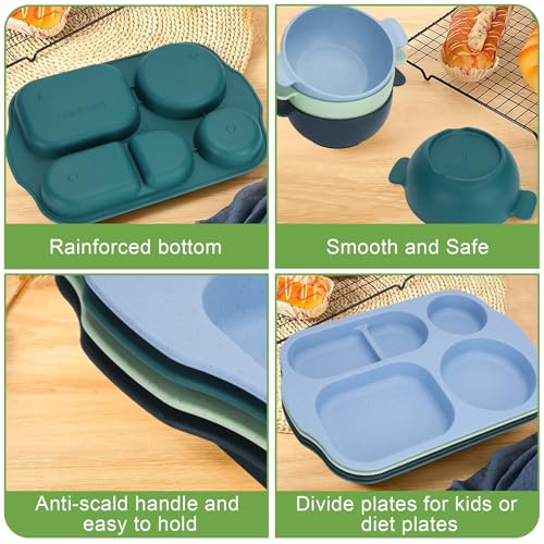Unbreakable Dinnerware Sets for 4 People,24pcs Divided Plates and Bowls, Reusable Dinnerware Plastic Plates, Cups, Bowls, Cutlery Set for School Party, Camping, Home, Office - color: Blue