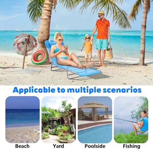 Majnesvon Outdoor Tanning Chair with Pillow, Folding Chaise Lounge Chair with Adjustable Backrest, Portable Lay Flat Beach Lounge Chairs for Sunbathing Poolside Patio Lawn Camping(Blue 2) - color: Blue 2