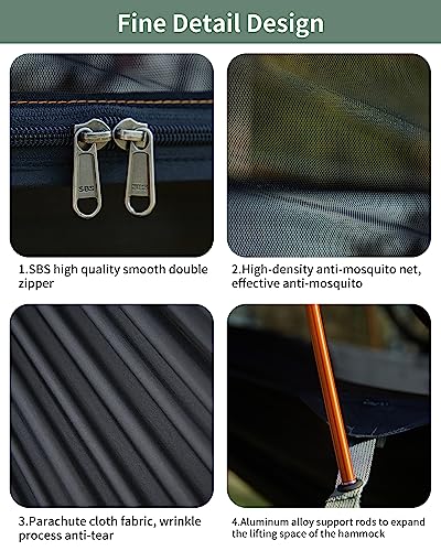 Camping Hammock Tent with Mosquito Net and Sunshade, Extra Large for 2 Person, Lightweight Hanging Hammocks Tree Straps, Bivvy Ground Tent for Outside, Hiking, and Travel - color: Hammock-green