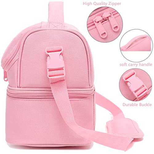 FlowFly Double Decker Cooler Insulated Lunch Bag Large Tote for Boys, Girls, Men, Women, With Adjustable Strap,Pink - color: Pink#All