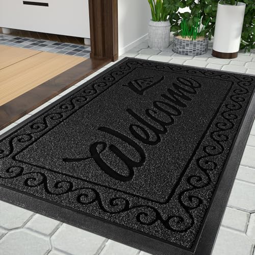 Yimobra Welcome Mat Outdoor Indoor, Waterproof Heavy Duty Front Door Mat Outside Entrance, Extra Sturdy Non-Slip Doormat, Low Profile, Dirt Trapping, 36x24 Inches, Black - color: Black, size: 36x24 Inch
