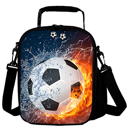Lunch Tote, 2019 Upgrade Insulated Football Lunch Bag- Waterproof Reusable Lunch Box Portable Meal Bag Ice Pack for Kids Boys Girls -Black - color: Football Red