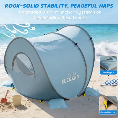 Elegear Pop Up Baby Beach Tent with Mini Canopy, CumbreX™ UPF 50+ UV Protection Baby Tent Sun Shelter, 1S Setup Portable Baby Beach Essentials Shade for Infant Toddler Outdoor Indoor Play - Blue - color: Blue