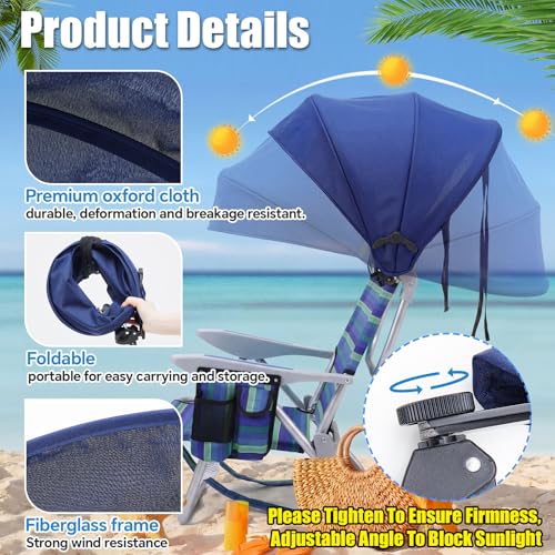 DaisyInner 1 Pcs Beach Chair Umbrella Canopy Extra Large Foldable Chair Sun Shade with Adjustable Clamp for Beach Camping Fishing Lounge Outdoor (Dark Blue) - color: Dark Blue