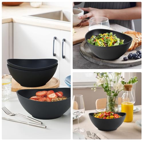 Wrova 65oz Large Salad Bowls Black - Wheat Straw Salad bowls Set of 4 - Unbreakable Salad Bowls Dishware & Microwave Safe - BPA Free Bowls for kitchen,camping - color: Black, size: 4 Pack