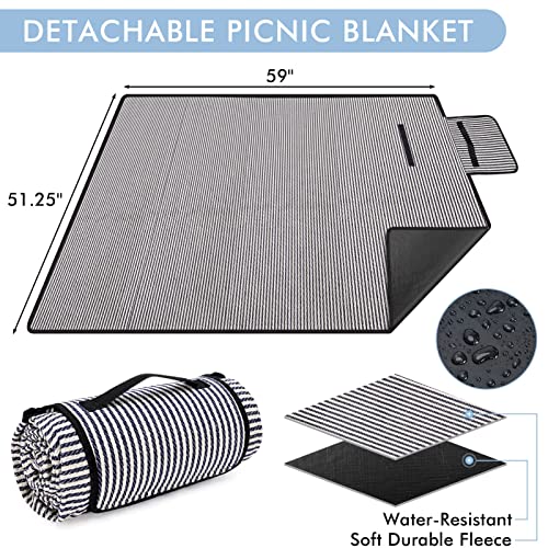 Wicker Picnic Basket for 2 with Detachable Table, Elasticated Wine Holder, Shoulder Carrying Willow Picnic Hamper Set with Premium Tableware & Blanket for Outdoor, Wedding, Anniversary, Birthday Gift - size: M for 2P-Traditional