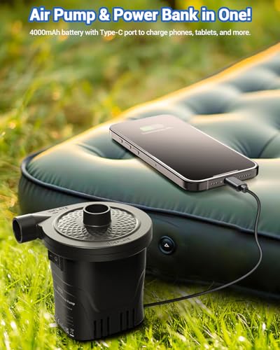 Dr.meter Air Pump for Inflatables, Rechargeable 4000mAh Battery Air Mattress Pump - Portable Quick-Fill Inflator Deflator for Outdoor Camping Inflatable Pool Float Boat Raft Yoga Ball Swim Ring Airbed - style: HT-420