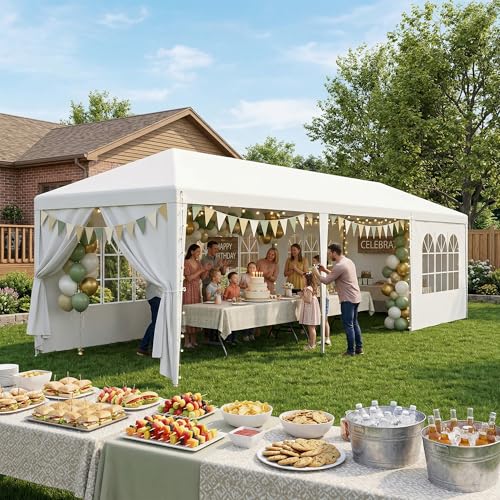 LEMY 10x30 Party Tent Outdoor Wedding Camping Canopy Heavy Duty Gazebo with Removable Sidewalls, Waterproof Shade Shelter for Backyard, Garden, Patio - size: 10' x 30'